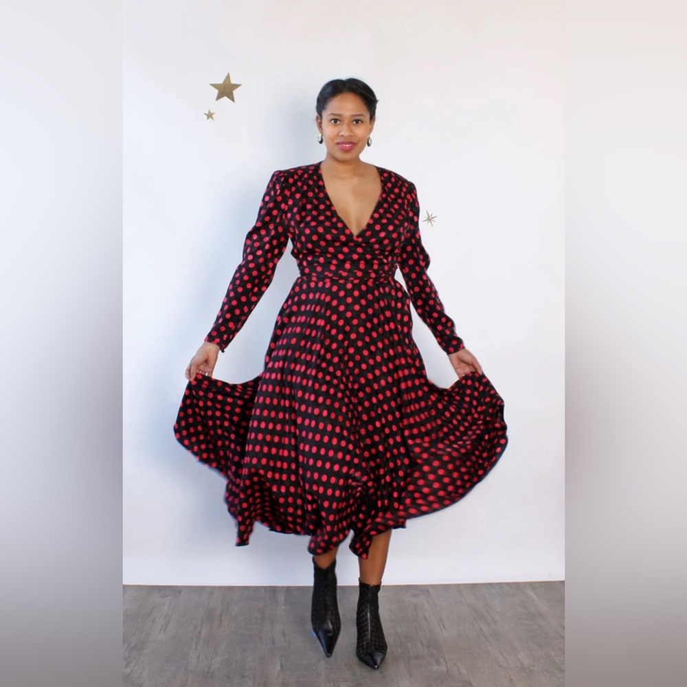 VTG Albert Nipon Silk Wrap Polka Dot Dress M
